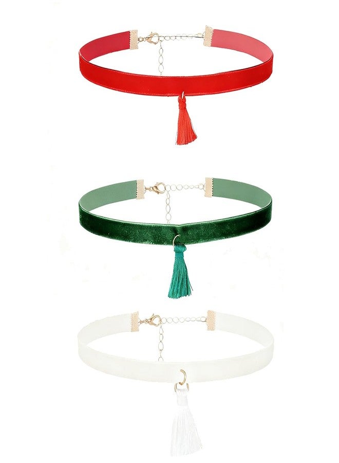 MarveBard 3 PCS Christmas Velvet Choker Necklace For Women Cute Red White Green Velvet Choker Necklace Christmas Snowflake Gloves Fluffy Ball Pendant Necklace Christmas Holiday Winter Party Jewelry (Red White Green 1) - Image 1